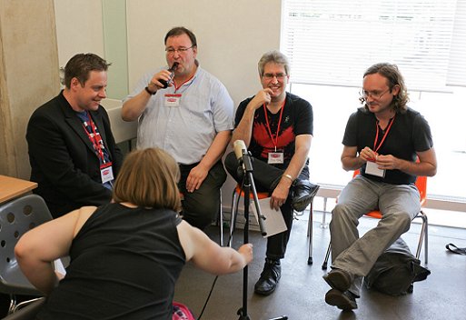 L to R: Paul Cornell, Ian Whates, Paul Kane, Damien G.Walter