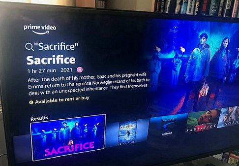 TV screen showing Sacrifice on Amazon Prime
