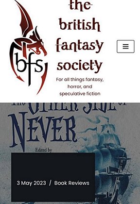 British Fantasy Society banner - The Other Side of Never, edited by Marie O'Regan and Paul Kane