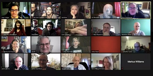 Screenshot: Clive Barker Podcast, 300th episode featuring Pete Atkins, Simon Bamford, Doug Bradley, Nicholas Vince, Paul Kane, Barbie Wilde