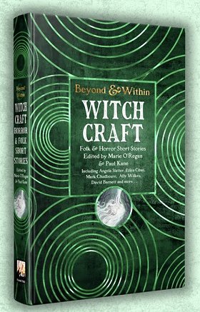 picture of a copy of Beyond & Within Witch Craft, edited by Marie O'Regan and Paul Kane, against a pale green background