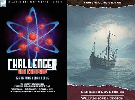 Banner image showing two books - Challenger and Company, Sir Arthur Conan Doyle, on the left, and Sargasso Sea Stories, William Hope Hodgson, on the right