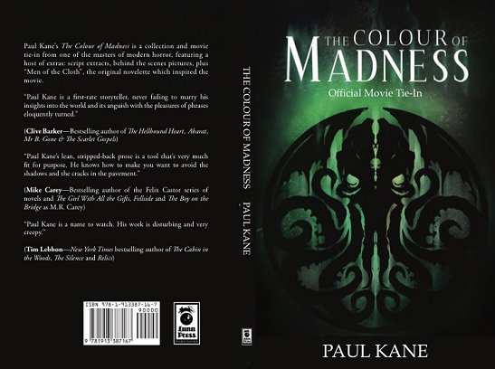 Wraparound book cover for movie-tie in version of The Colour of Madness by Paul Kane