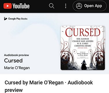 screenshot of YouTube listing for the audiobook of Cursed, edited by Marie O'Regan and Paul Kane