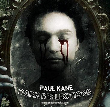 image of a woman with bleeding eyes holding up a mirror that she's reflected in. Dark Reflections by Paul Kane