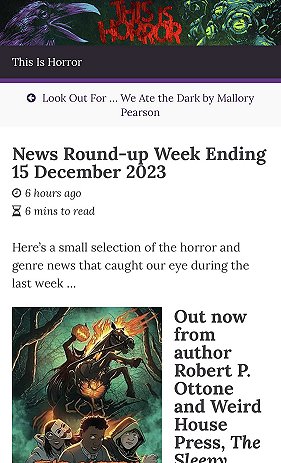 screenshot from This is Horror. News round-up week ending 15 December 2023. Here's a small selection of the horror and genre news that caught our eye during the last week...