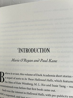 photograph showing the beginning of the Introduction to These Dreaming Spires, edited by Marie O'Regan and Paul Kane
