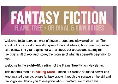 screenshot showing the banner for the Flame Tree Fantasy Fiction newsletter