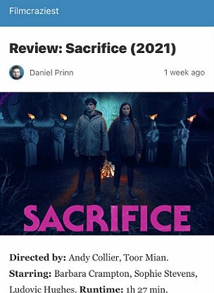 Screenshot: Filmcraziest review of Sacrifice the movie