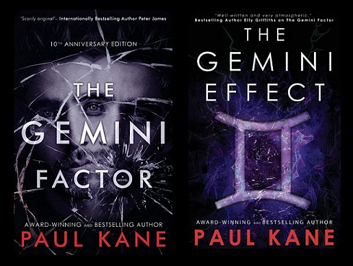 Two book covers - The Gemini Factor and The Gemini Effect, both by Paul Kane
