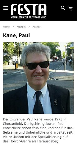 screenshot from Festa.com, showing a photograph of a smiling Paul Kane