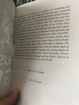 Bio page inside Her Husband's Grave by P L Kane