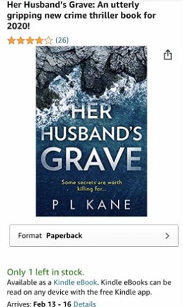 Screenshot: Amazon listing for Her Husband's Grave by Paul Kane