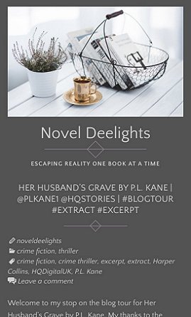 Banner Image: Novel Deelights - review of Her Husband's Grave by P L Kane