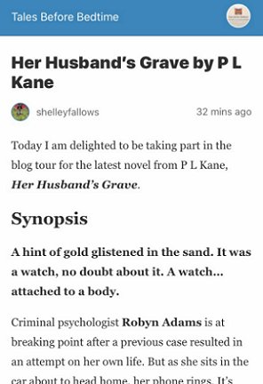 banner image: Tales before Bedtime review of Her Husband's Grave by P L Kane