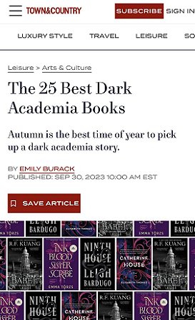 screenshot from town&country - The 25 Best Dark Academia Books, including In These Hallowed Halls, edited by Marie O'Regan and Paul Kane