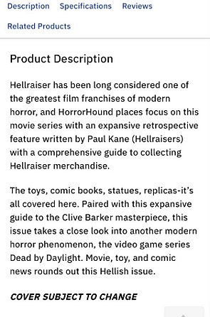 Screenshot - HorrorHound magazine describes the Hellraiser franchise