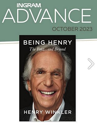 Screenshot of cover of Ingram Advance October 2023 magazine. Cover features a picture of Henry Winkler. text Being Henry - The Fonz... and Beyond