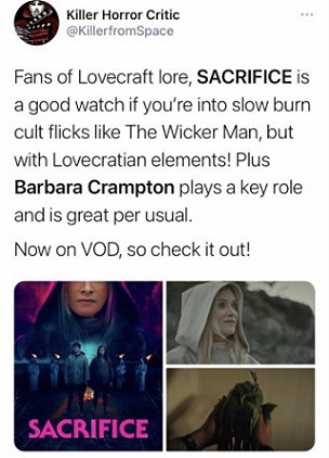 Screenshot: Killer Horror Critic review of Sacrifice