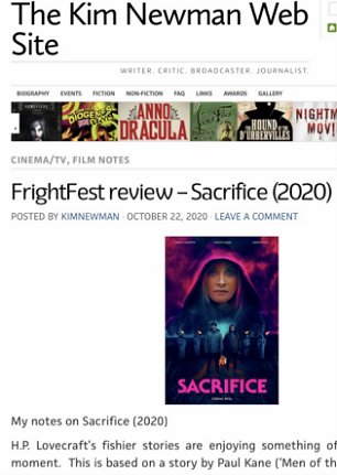 Sacrifice review on Kim Newman website