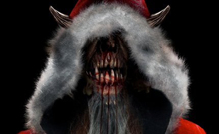 an image of Krampus - a monster with bloody teeth and horns dressed as Santa