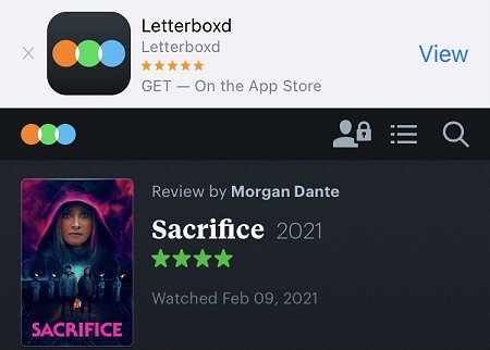 Screenshot: Letterboxd review of Sacrifice