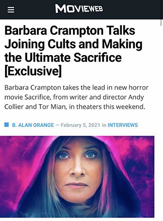 Screenshot: Movieweb article: Barbara Crampton talks about Sacrifice the movie
