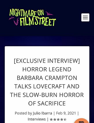 Screenshot: Barbara Crampton talks about Sacrifice on Nightmare on Film Street Podcast