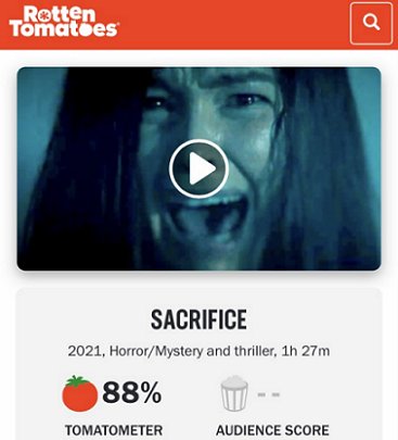 Screenshot: Sacrifice - 88% on Rotten Tomatoes