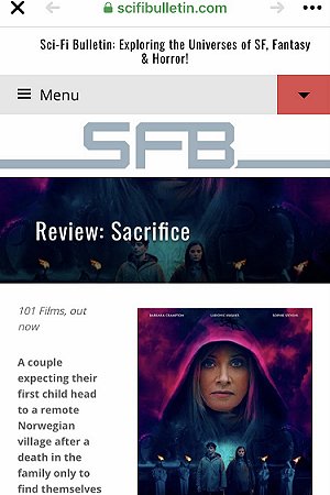 Screenshot: SciFi Bulletin review of Sacrifice