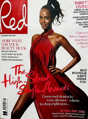 photograph of the September issue of Red Magazine. Cover features a lady in a red dress.