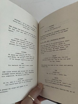 photograph of two internal script pages from Short Sharp Shocks by Paul Kane