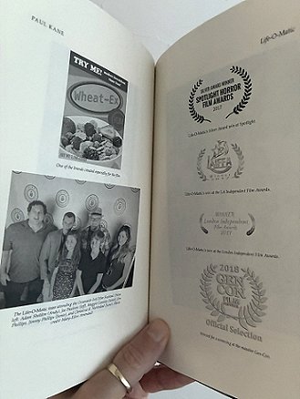 photograph from Short Sharp Shocks by Paul Kane, showing the laurels won by Life-O-Matic. On the left are a cast photograph and a photograph of a packet of Wheat-Ex