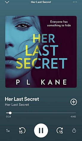 screenshot of Spotify listing for Her Last Secret by P L Kane