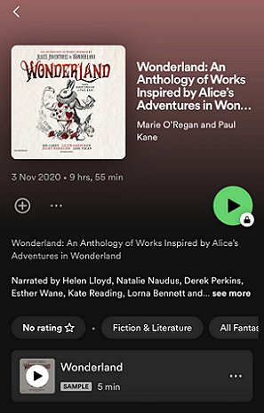 screenshot of Spotify listing for Wonderland, edited by Marie O'Regan and Paul Kane