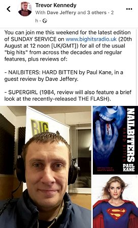 Screenshot of Trevor Kennedy advertising a review of Paul Kane's Nailbiters: Hard Bitten