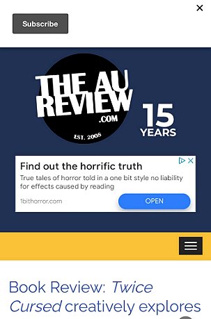 screenshot of The AU Review.com. Book review Twice Cursed, edited by Marie O'Regan and Paul Kane