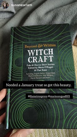 photograph showing a copy of Beyond and Within Witchcraft, edited by Marie O'Regan and Paul Kane, lying on a green surface. Text reads: Needed a January treat so got this beauty