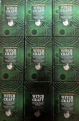 photograph showing nine copies of Beyond & Within Witchcraft, edited by Marie O'Regan and Paul Kane, lying in a three by three grid