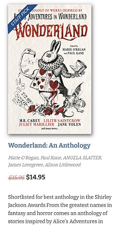 screenshot showing a copy of Wonderland, edited by Marie O'Regan and Paul Kane, with a Staff Pick banner at the top left