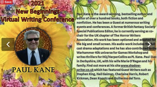 Banner image: Paul Kane at the 2021 New Beginnings Virtual Writing Conference