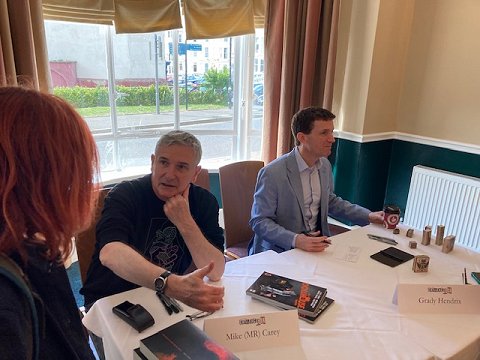 M R Carey and Grady Hendrix at the ChillerCon UK Mass Signing