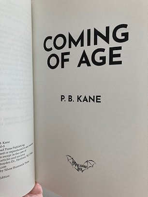 Interior title page of Coming of Age by P B Kane