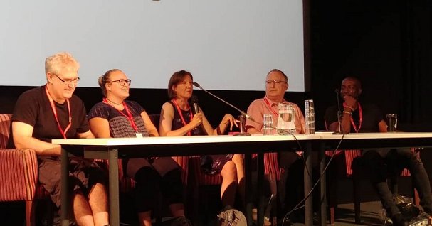 L to R: Paul Kane, Fran Dorricott, Roz Watkins, Rod Duncan, Micah Yongo