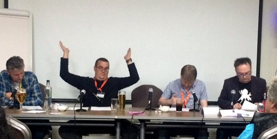 L to R: James Barclay, Guy Adams, Phil  Lunt, Lee Harris