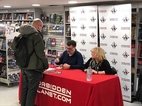 Steven Moffatt and Sue Vertue signing at Forbidden Planet, Shaftesbury Avenue