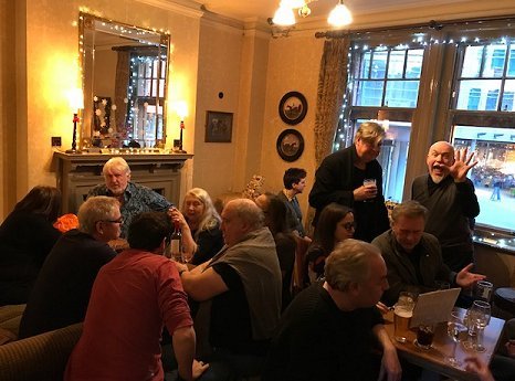 HWA Xmas pub-meet. With Paul Kane, Marie O'Regan, Paul Finch, Tina Rath, Phil Sloman, Gary Couzens, Sean Hogan, Heide Goody, Barry Forshaw, Cliff Wallace and Nicholas Vince.