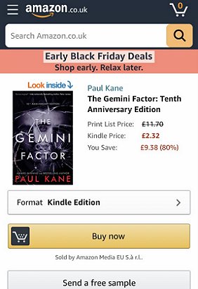 Screenshot - amazon.co.uk. The Gemini Factor by Paul Kane