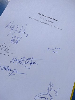 The Hellbound Heart by Clive Barker, audio adaptation by Paul Kane - signed script