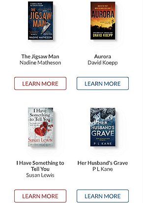 Screenshot: HarperCollins newsletter including Her Husband's Grave by P L Kane